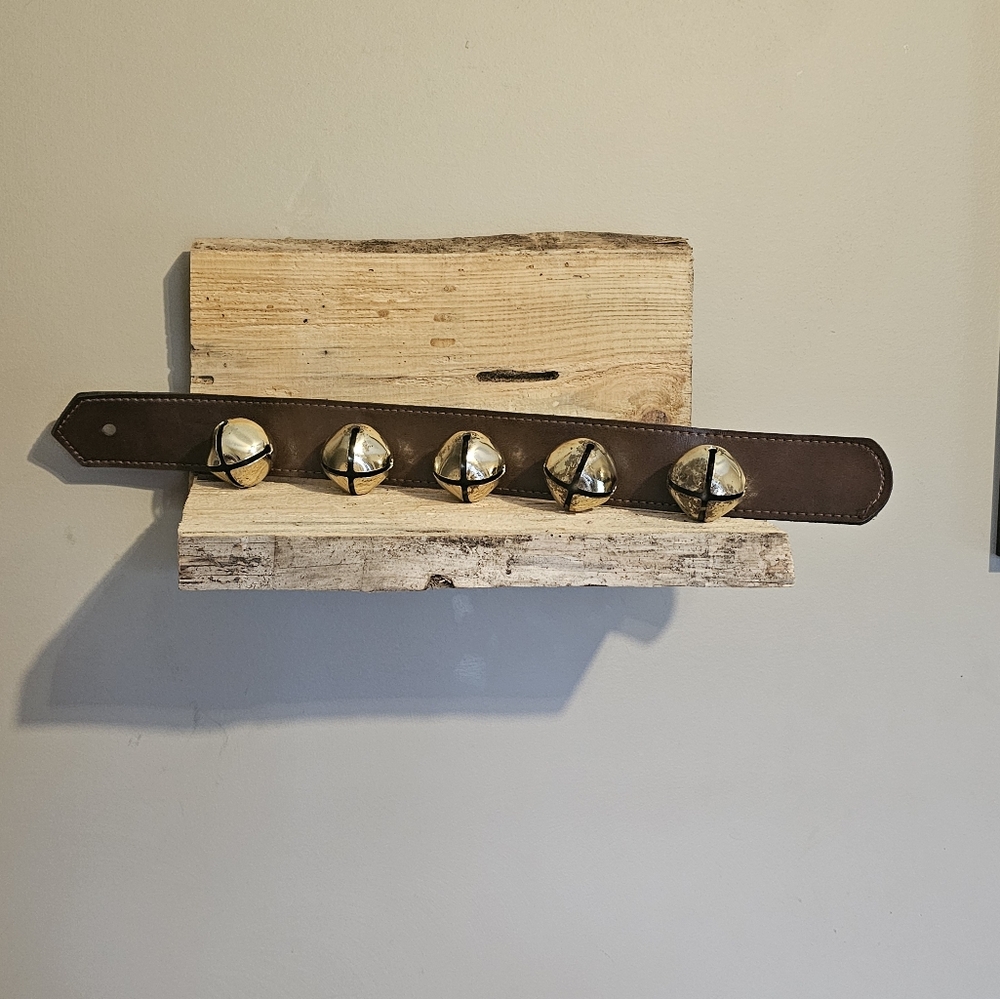 5 Vintage Sleigh Bells On A Leather Strap Santa Accessory